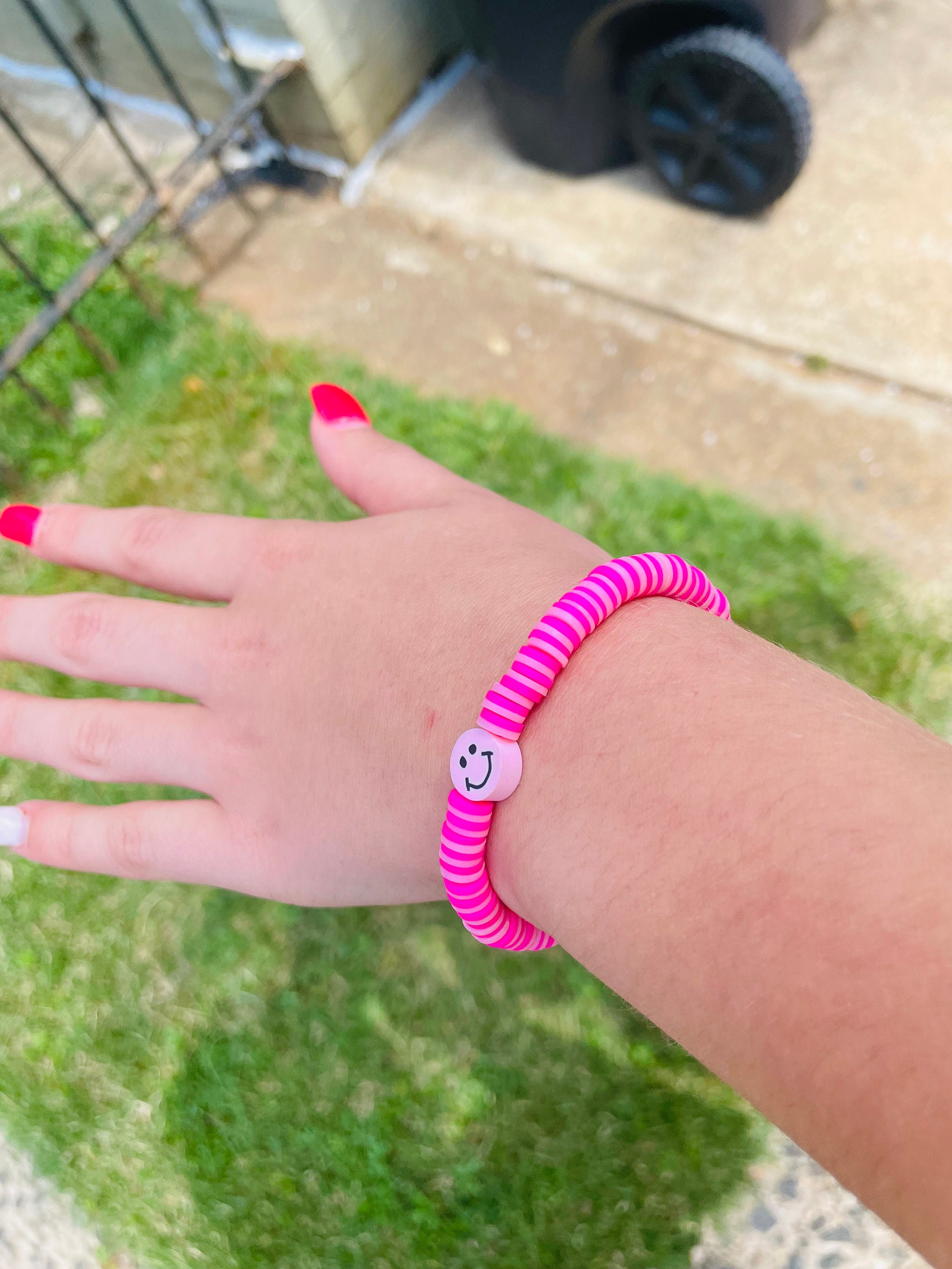 Cute Pink Smiley Face Clay Bead Bracelets Etsy
