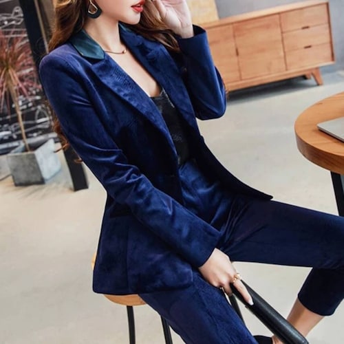 Blue Velvet Suit for Women/two Piece Suit/top/womens Etsy