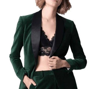 Women Velvet Suit Custom Made Designer Green 2pc Coat Pant Suit