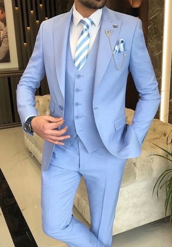 Sky Blue Suits for Men, Men Suits 3 Piece, Slim Fit Suits, Two Button Suits,  Dinner Suit, Wedding Groom Groomsmen Suits -  Canada