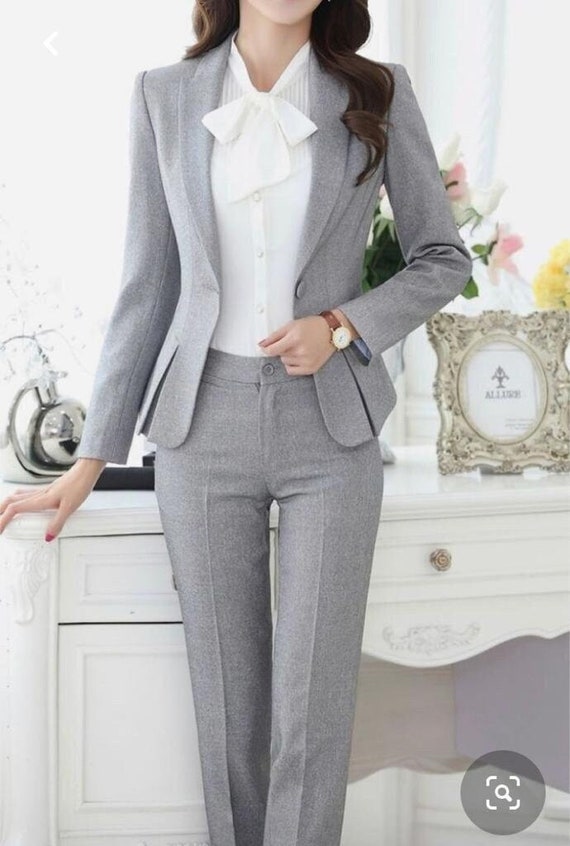 Traje gris para mujer/traje de dos piezas/top/traje de mujer/conjunto de  traje de mujer/traje de boda/ conjunto de traje de abrigos de mujer