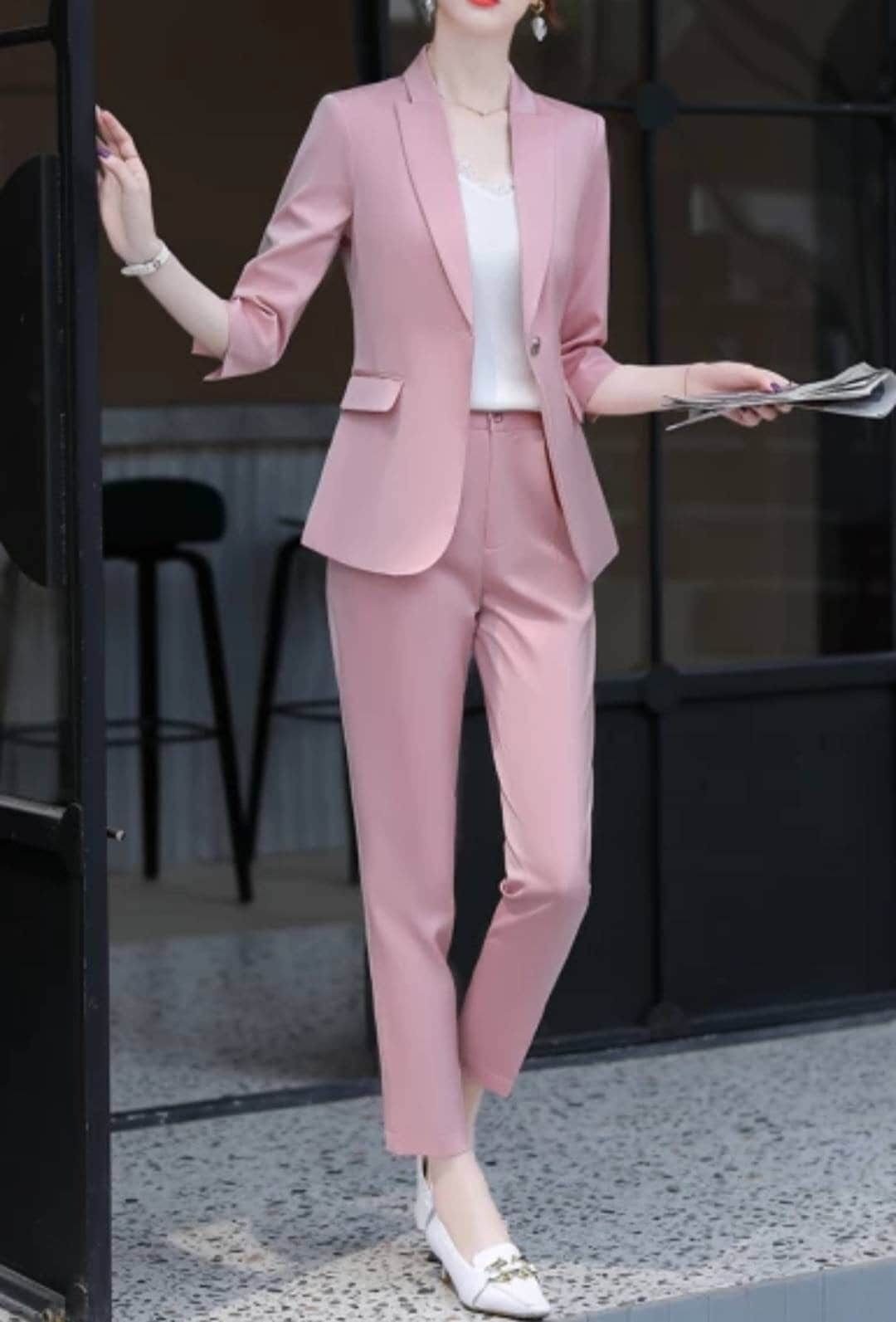 Dusty Pink Pants and Blazer Suit Set, Pink Trouser Suit Set for Women,  Blazer Trouser Suit for Women, Dusty Pink Pantsuit Womens 