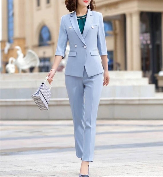 Blue suit for women, two piece suit, top, Womens suit, Womens Suit Set,  Wedding Suit, Womens Coats Suit Set -  Portugal