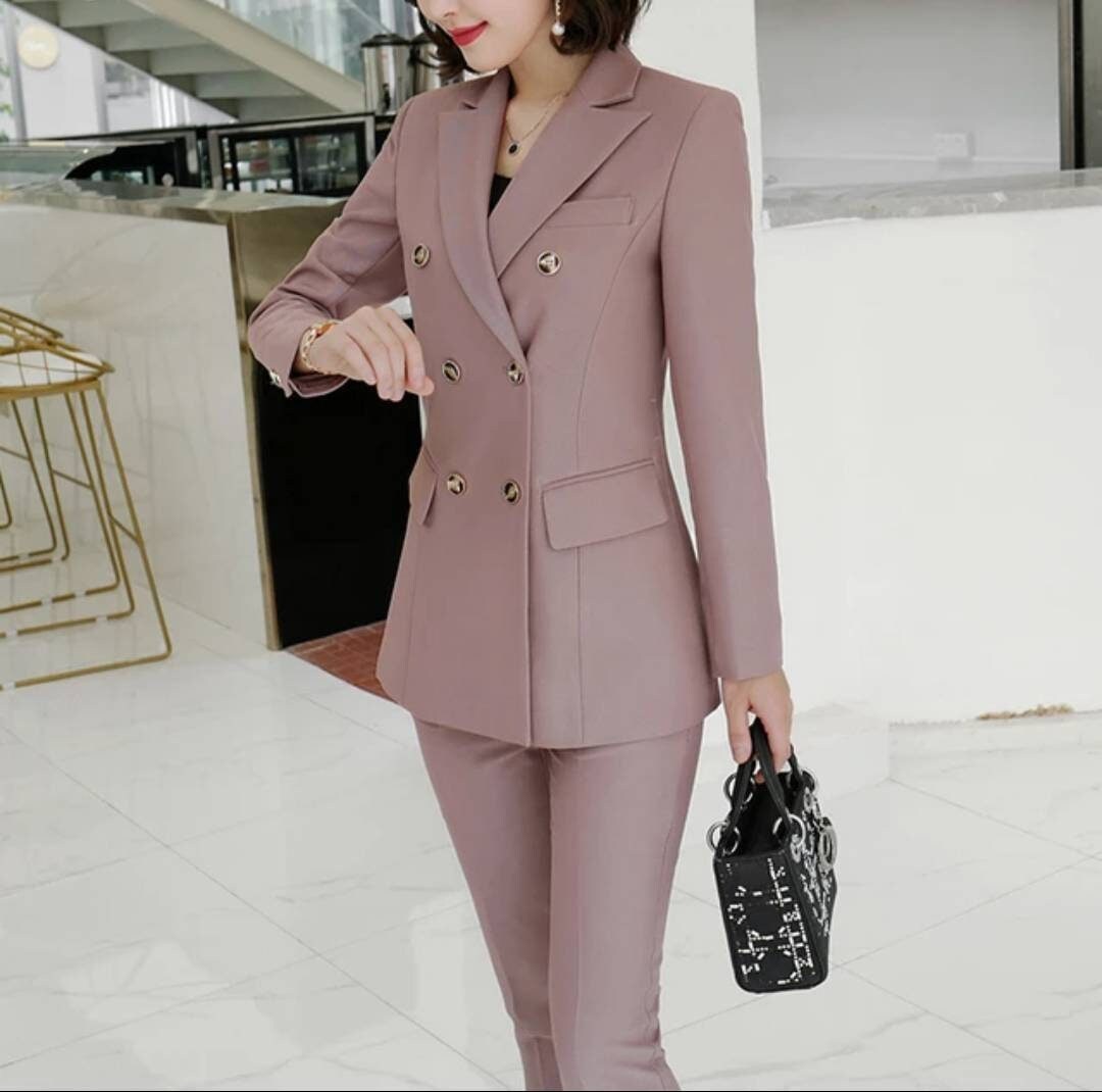 90s MINIMAL Pant Suit. Double-breasted Pant Suit. High-waisted