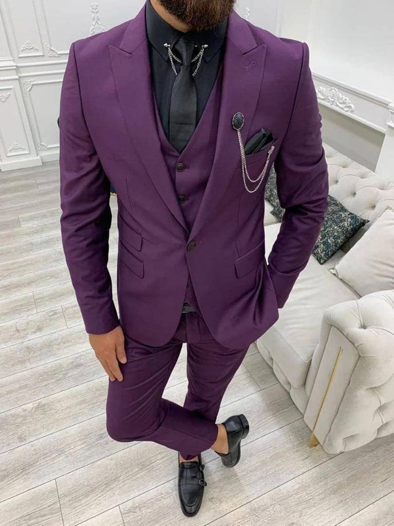 Purple Three Piece Suit Tuxedo Wedding Suits for Men - Etsy