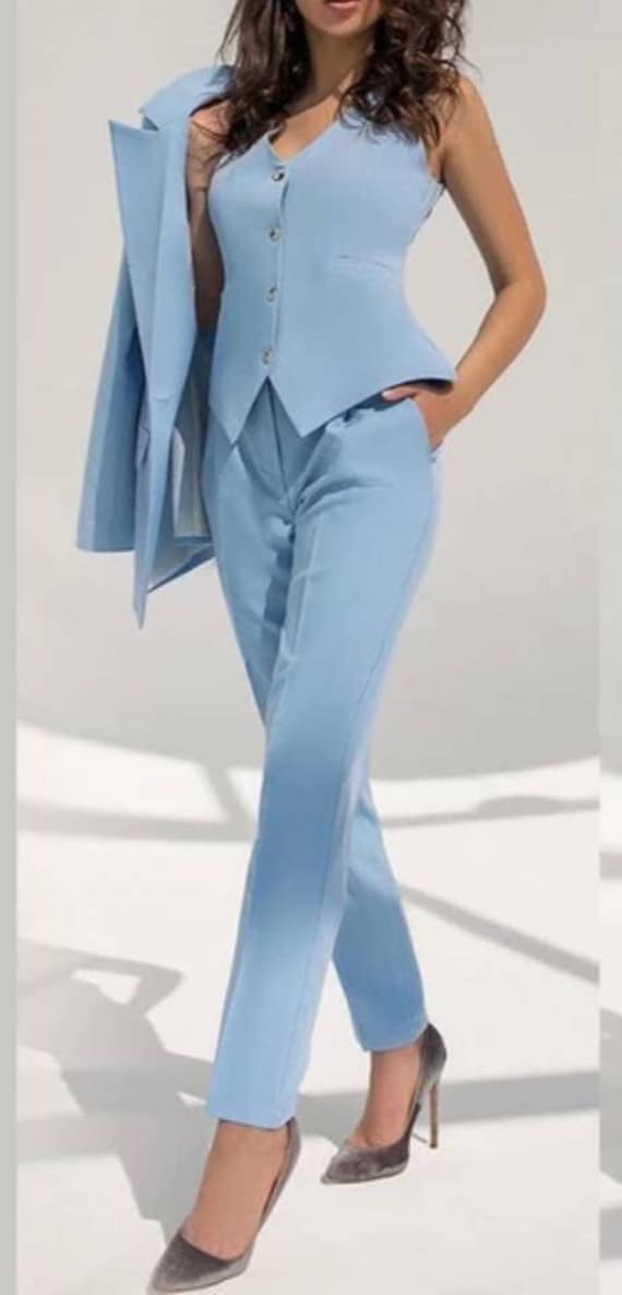 Blue Suit for Women Three Piece Suit Top Womens Suit Etsy