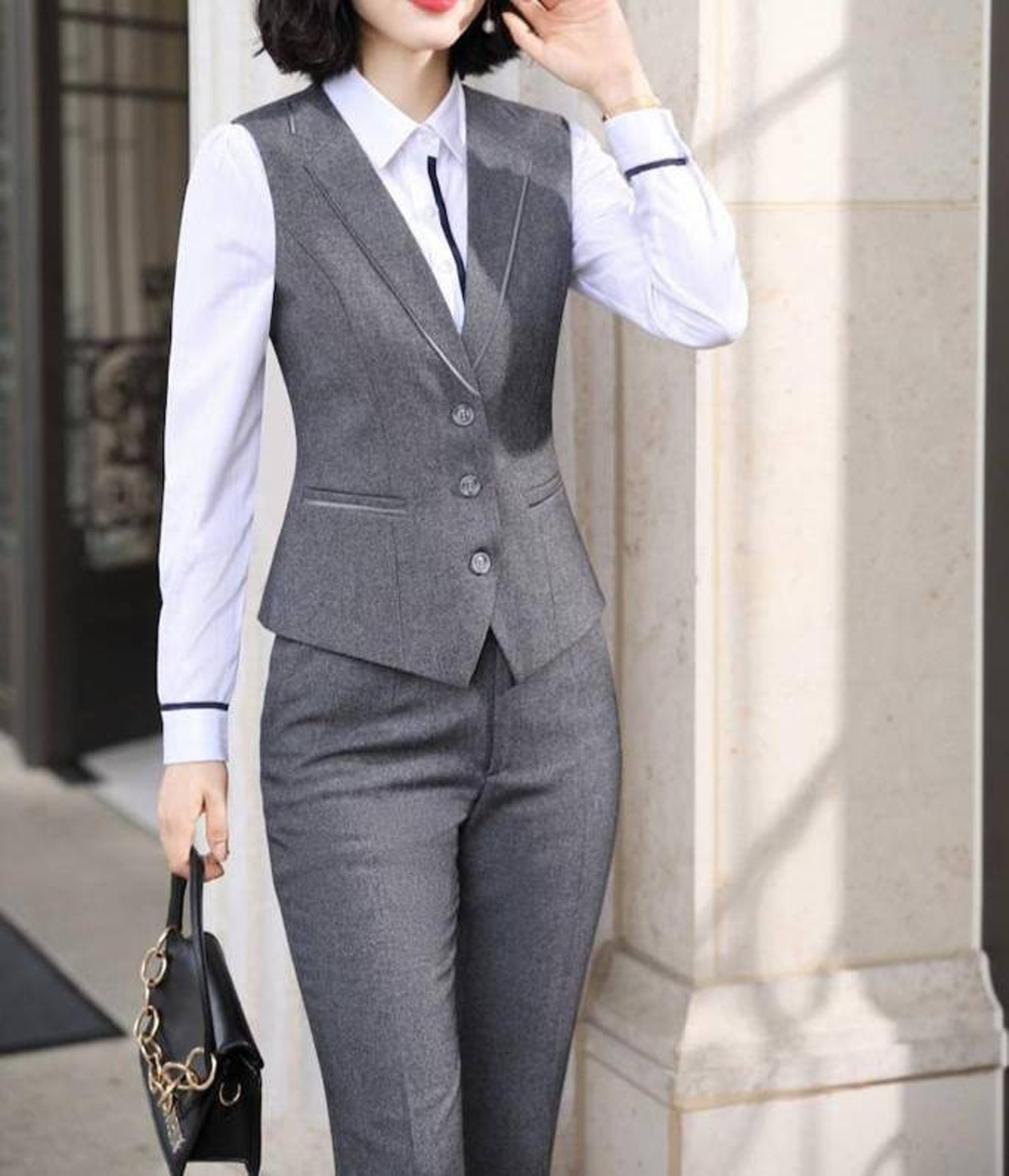 Gray Suit for Women/three Piece Suit/top/womens Suit/womens - Etsy