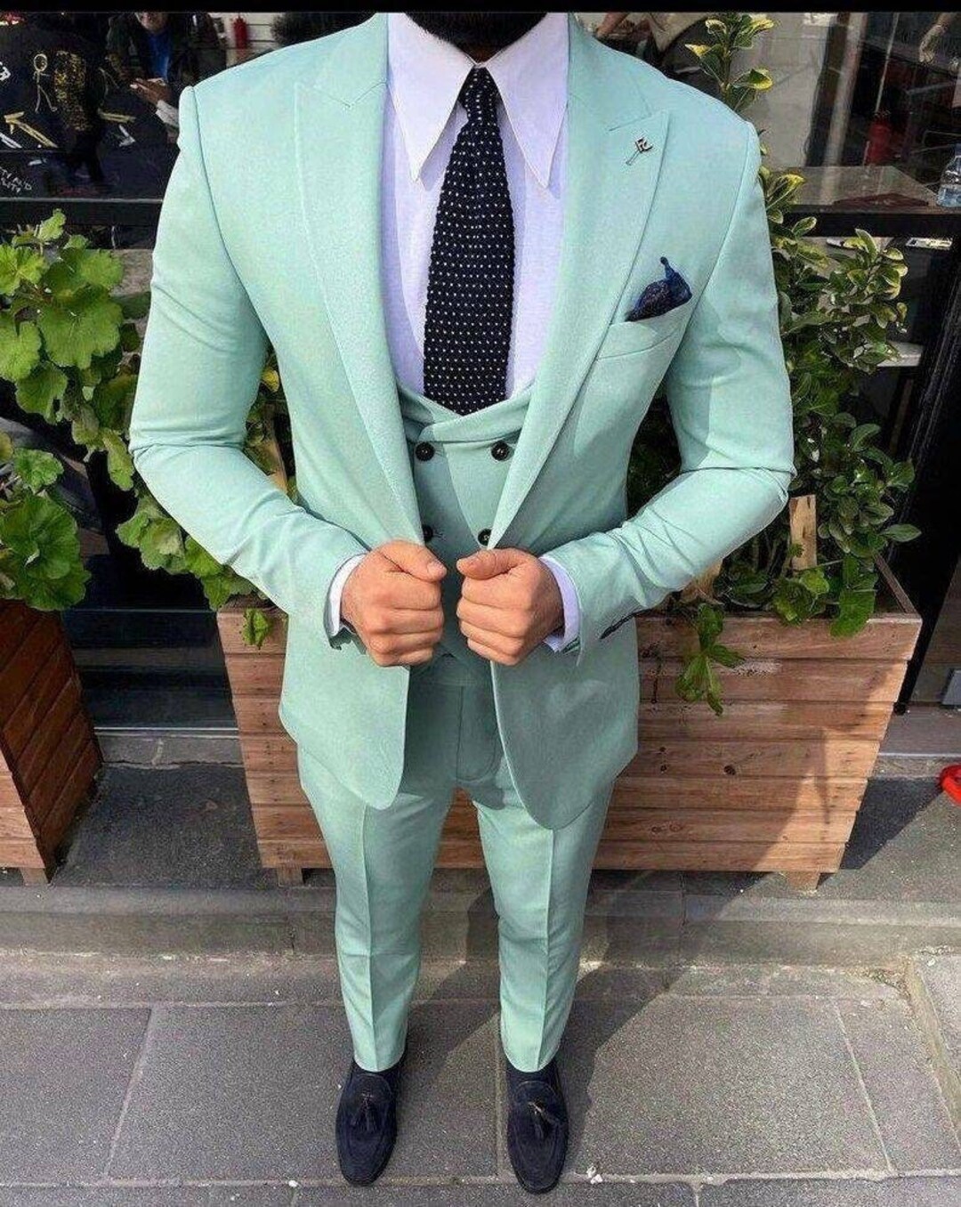Traje de hombre verde menta traje de 3 piezas traje de boda