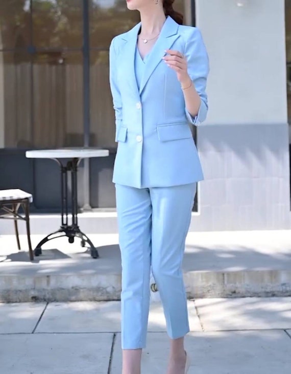 Blue Suit for Women, Three Piece Suit, Top, Womens Suit, Womens Suit Set,  Wedding Suit, Womens Coats Suit Set 