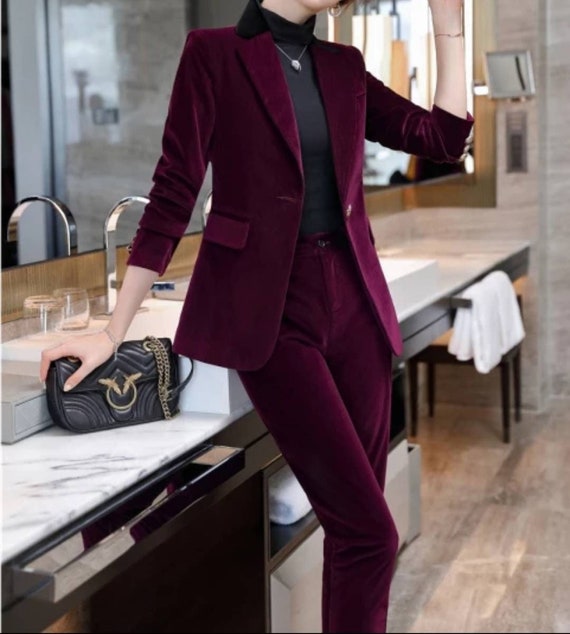 Red Wine Velvet Suit for Women/two Piece Suit/top/womens Etsy Denmark