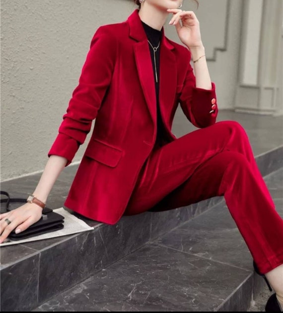 Red Velvet Suit for Women/two Piece Suit/top/womens Suit/womens Suit  Set/wedding Suit/ Womens Coats Suit Set -  Hong Kong