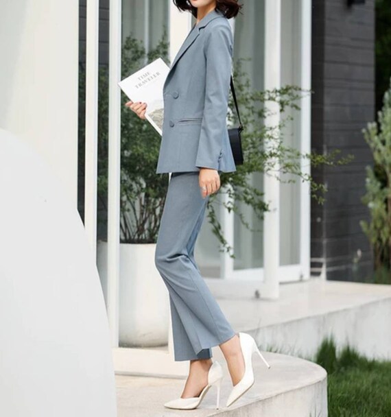 Pant Suit Fashion Formal Women Pant Suits Grey Blazer And Jacket