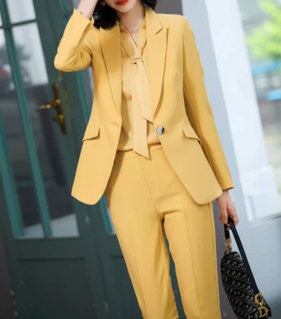 Mustard Yellow Womens Suit, Office Women 3 Piece Suit With Slim Fit Pants,  Blazer Trouser Suit for Women, Office Wear for Women - Etsy