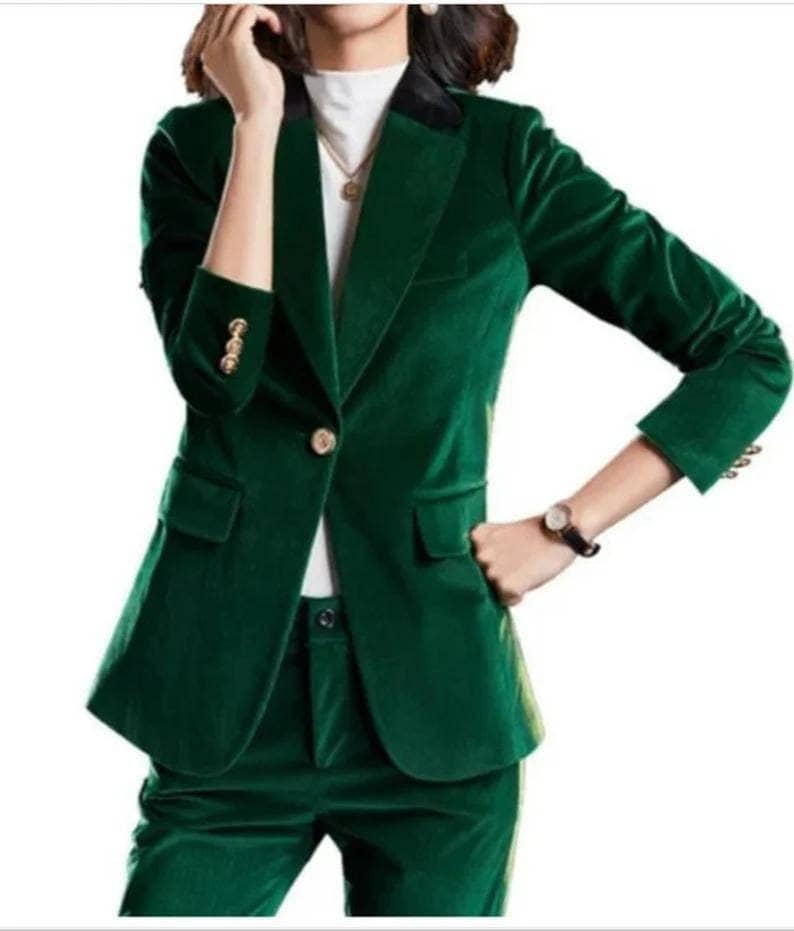Green Velvet Suit for Women/two Piece Suit/top/womens Etsy