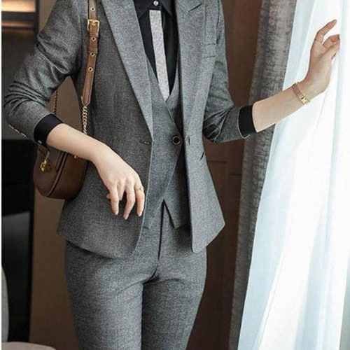 Gray Suit for Women/three Piece Suit/top/womens Suit/womens Etsy
