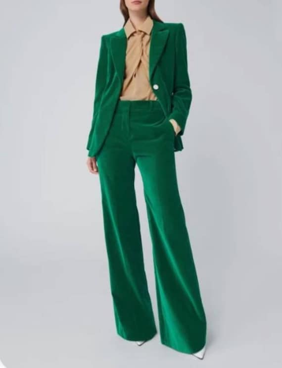 Green Velvet Suit for Women/two Piece Suit/top/womens Suit/womens Suit  Set/wedding Suit/ Womens Coats Suit Set 