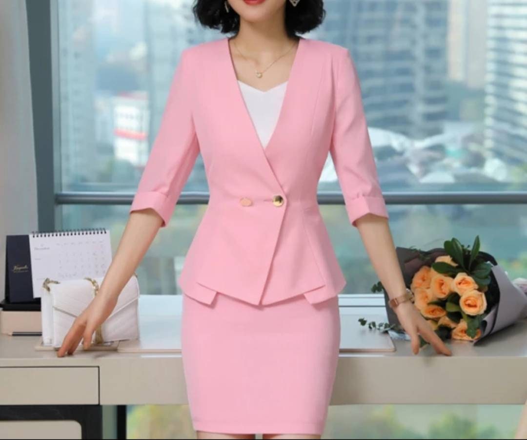 Pink Coat Skirt Set 