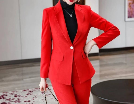 Red suit for women/two piece suit/top/Womens suit/Womens Suit Set/Wedding  Suit/ Women’s Coats Suit Set