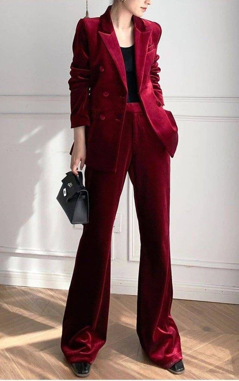 Red Velvet Suit for Women/two Piece Suit/top/womens Suit/womens Suit  Set/wedding Suit/ Womens Coats Suit Set -  Canada