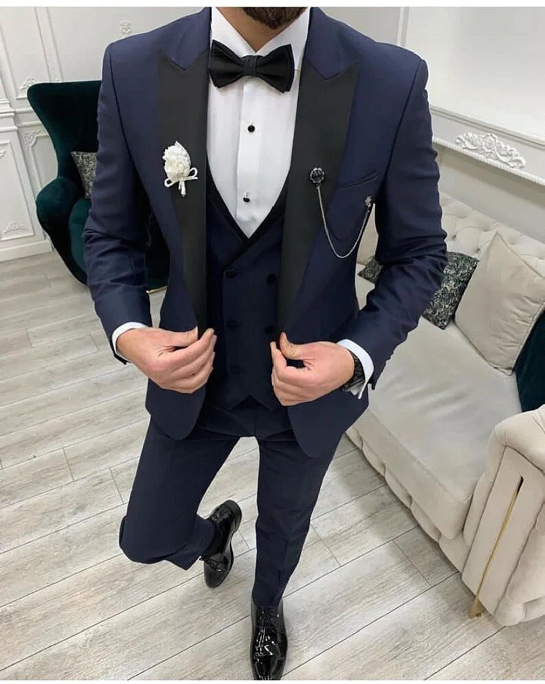 Suits for Men Navy Blue Three Piece Wedding Suit Formal - Etsy