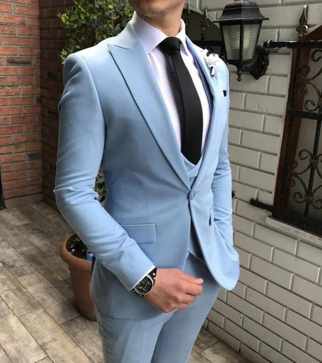 Sky Blue Suits for Men, Men Suits 3 Piece, Slim Fit Suits, Two Button