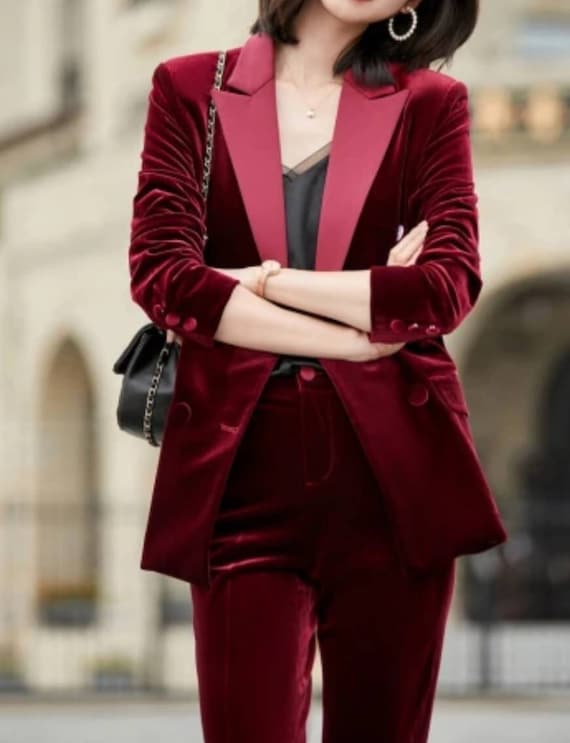 Red Velvet Suit for Women/two Piece Suit/top/womens Suit/womens Suit  Set/wedding Suit/ Womens Coats Suit Set 