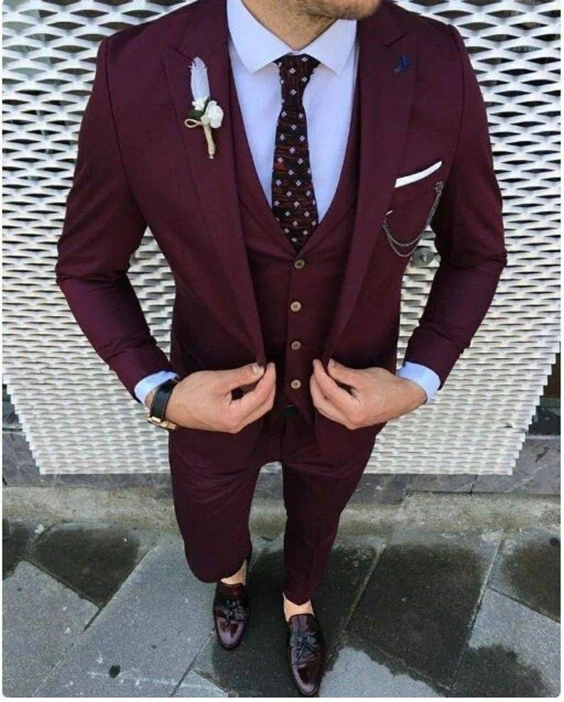 Men Suits Suits for Men Wine Three Piece Wedding Suit - Etsy