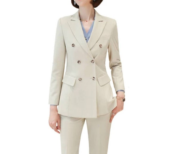 Cream Beige Pantsuit for Women, Blazer Trouser Suit Set for Women, Pantsuit  With Oversized Blazer and Long Pants, Women's Business Suit - Etsy Israel
