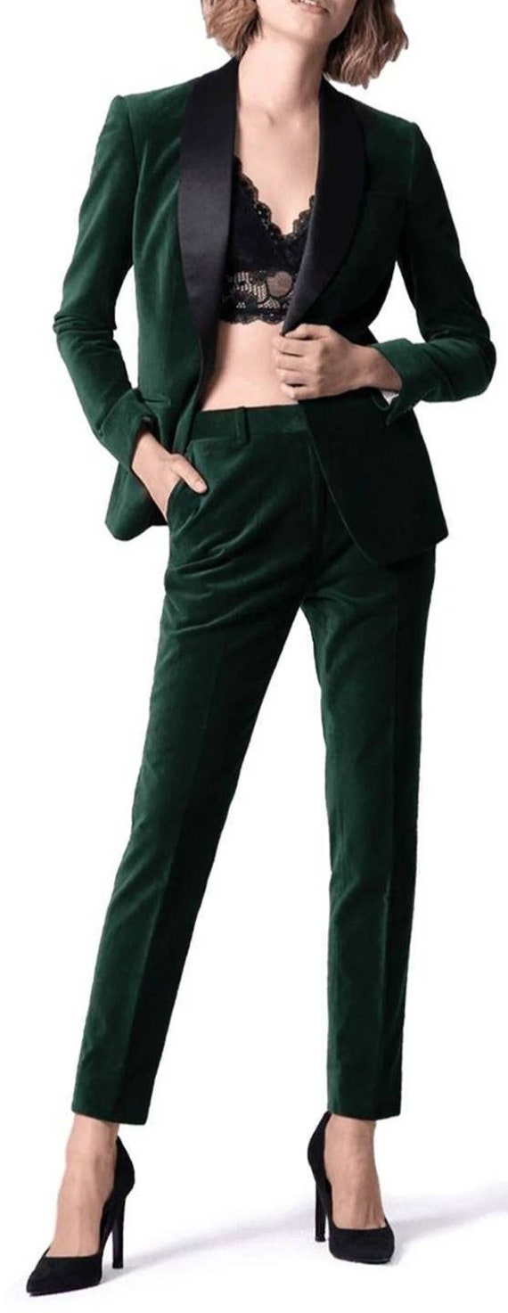 Green Velvet Suit for Women/two Piece Suit/top/womens Suit/womens Suit  Set/wedding Suit/ Womens Coats Suit Set 