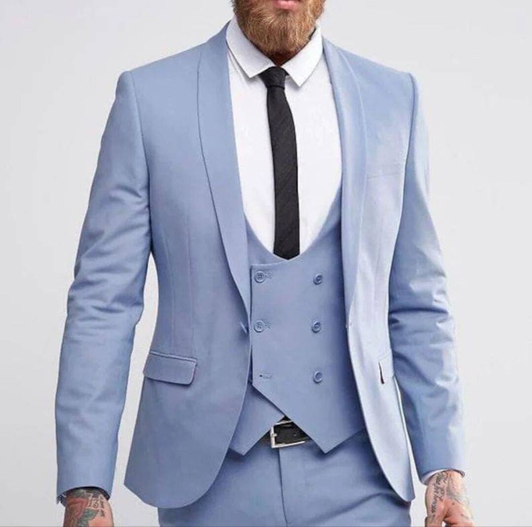 Sky Blue Suits for Men, Men Suits 3 Piece, Slim Fit Suits, Two Button