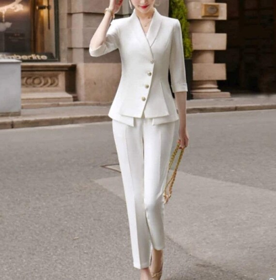 Importé - Ensemble Tailleur Femme Coupe Slim Deux Pièces Manches