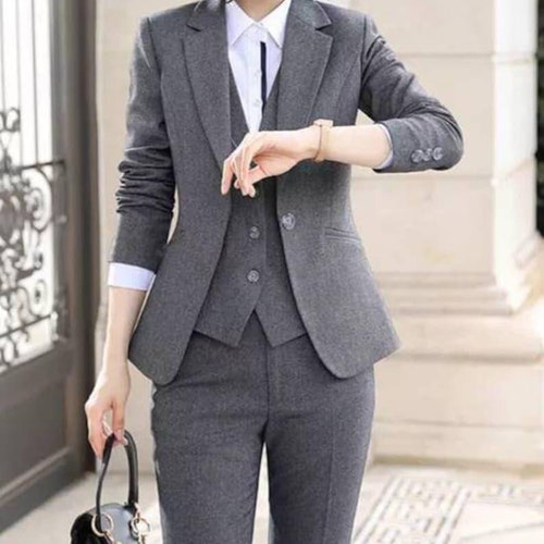 Gray Suit for Women/three Piece Suit/top/womens Suit/womens Etsy