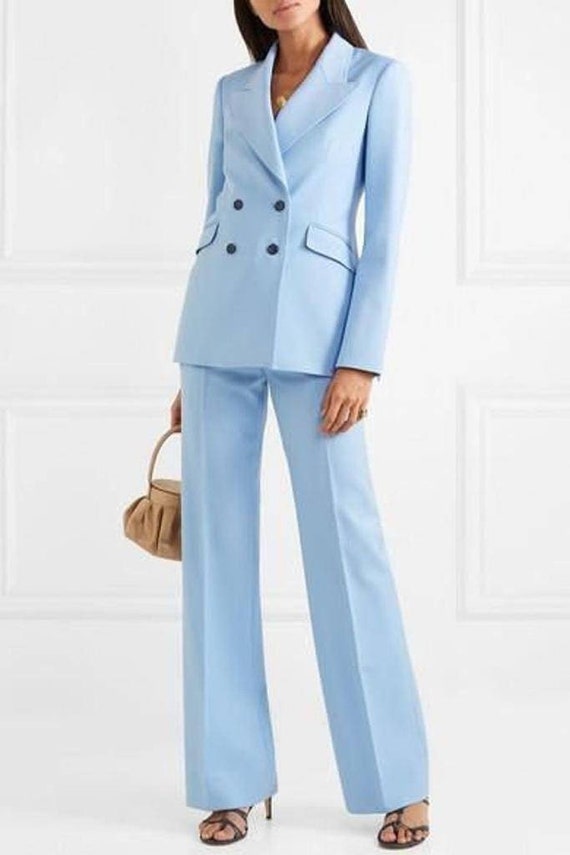 Blue Blazer Suit Set for Women, Wide Leg Pants High Rise, Belted Blue  Blazer for Women, Blue Trouser Blazer Set for Women, Office Wear Women 
