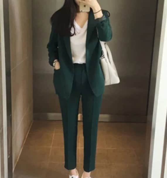 Green Suit for Women/two Piece Suit/top/womens Suit/womens Suit Set/wedding  Suit/ Womens Coats Suit Set 