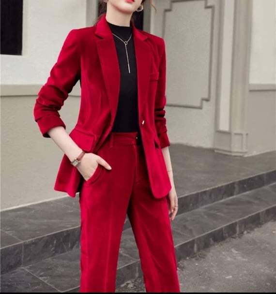 Red Velvet Suit for Women/two Piece Suit/top/womens Suit/womens Suit  Set/wedding Suit/ Womens Coats Suit Set 