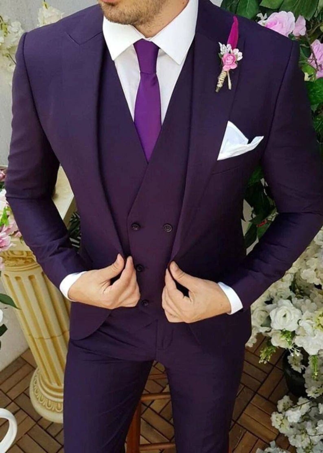 Purple Three Piece Suit Tuxedo Wedding Suits for Men Bespoke
