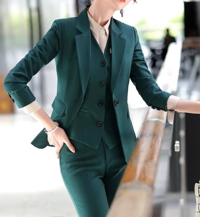 Dark green suit womens top