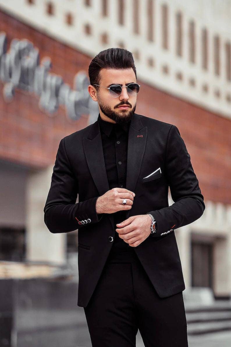 Buy Embossed Designer Black Italian Tuxedo Suit | Manav Ethnic