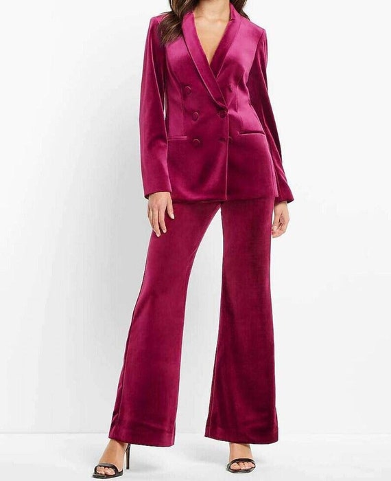 Red Wine Velvet Suit for Women/two Piece Suit/top/womens Suit/womens Suit  Set/wedding Suit/ Womens Coats Suit Set 