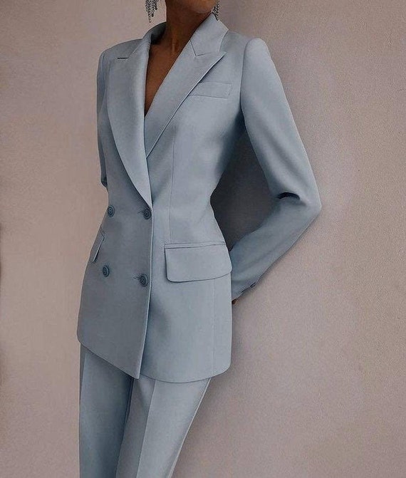 Sky Blue Pant Suit for Women, Womens Wedding Suit Set , Dressy