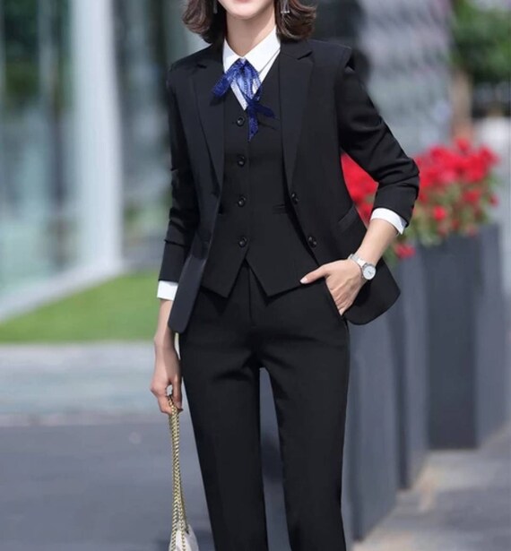 Traje negro para mujeres / traje de tres piezas / top / traje - Etsy España Traje negro para mujeres / traje de tres piezas / top / traje - Etsy España