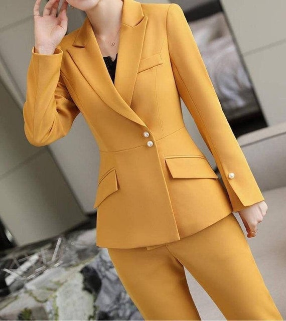 Buy Mustard Blazer And Wide Legged Trousers Co-ord Online | FableStreet