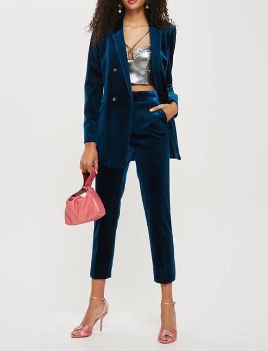 Blue Velvet Suit for Women/two Piece Suit/top/womens Suit/womens Suit Set/wedding Suit/ Womens