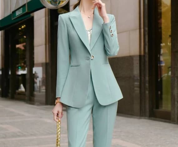 Green suit for women/two piece suit/top/Womens suit/Womens Suit Set/Wedding  Suit/ Women’s Coats Suit Set