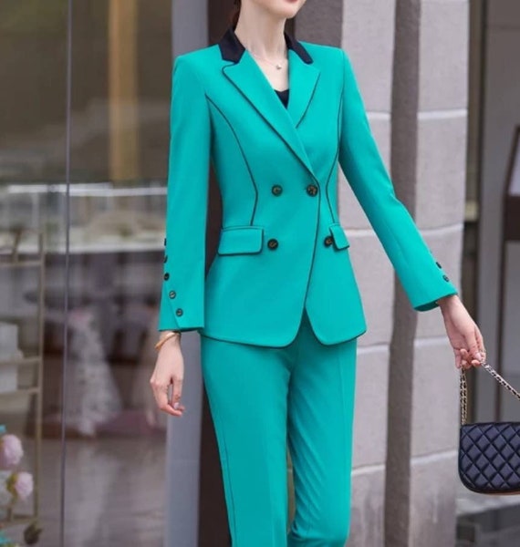 Green Suit for Women/two Piece Suit/top/womens Suit/womens Suit Set/wedding  Suit/ Womens Coats Suit Set 