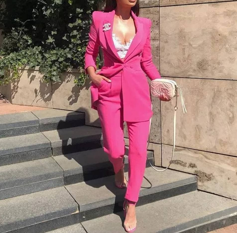 hot pink suit for women/two piece suit/top/Womens suit/Womens Suit  Set/Wedding Suit/ Women’s Coats Suit Set