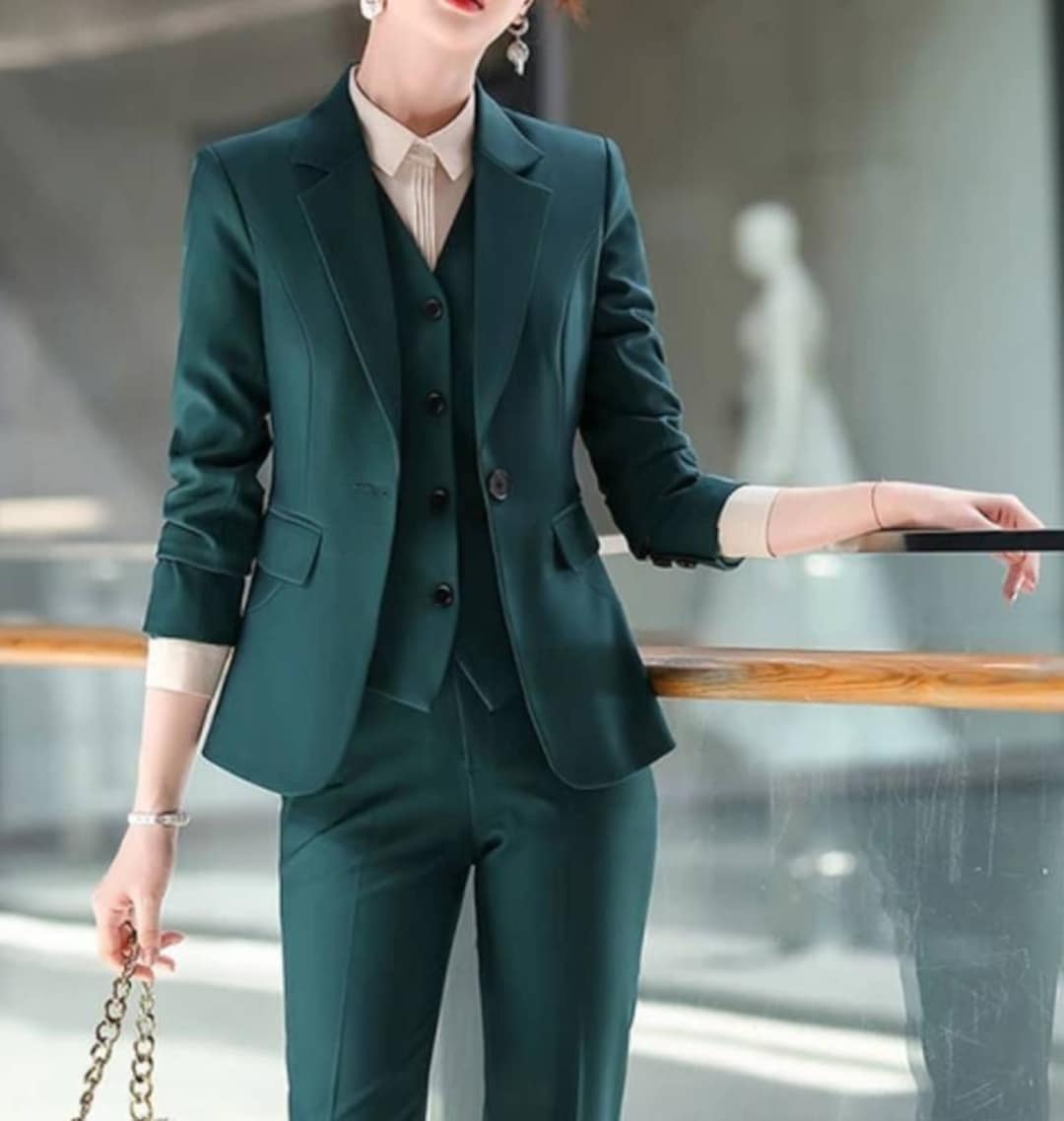 Buy Green Suit for Women, Three Piece Suit, Top, Womens Suit, Womens Suit  Set, Wedding Suit, Womens Coats Suit Set Online in India 