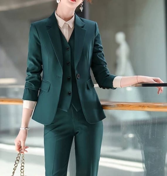 Green suit for women, three piece suit, top, Womens suit, Womens Suit Set,  Wedding Suit, Womens Coats Suit Set -  Portugal