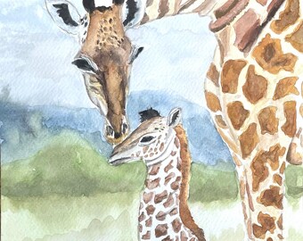 Watercolor Print Giraffe | Nursery Decor Print | Giraffe Print | Mother Daughter Print | Gift For Newborn | Baby Shower Gift