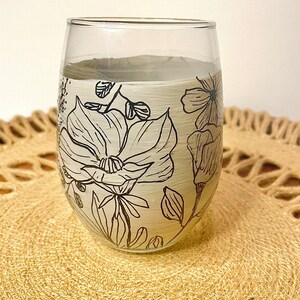 Hand Painted Wine Glass Floral Stemless Wine Glass image 5